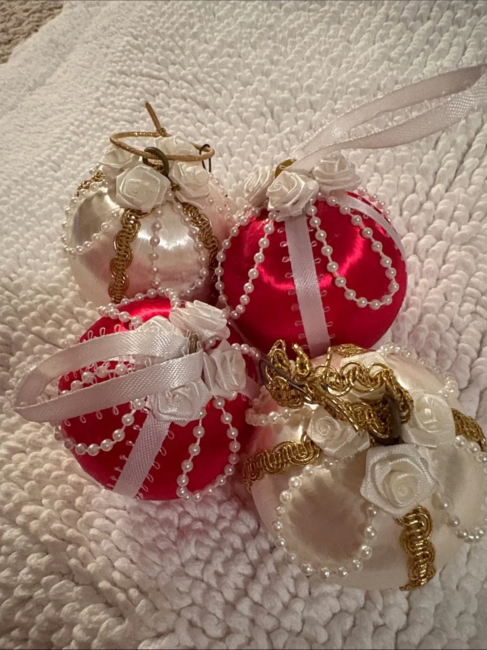 4 Handcrafted Satin Holiday Ornaments